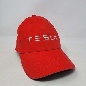 Tesla‎ Red Fitted Hat Cap Unisex | Size S/M | Embroidered